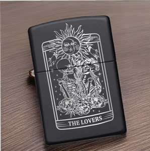 Lovers Tarot Engraved Flip Top Metal Windproof Lighter