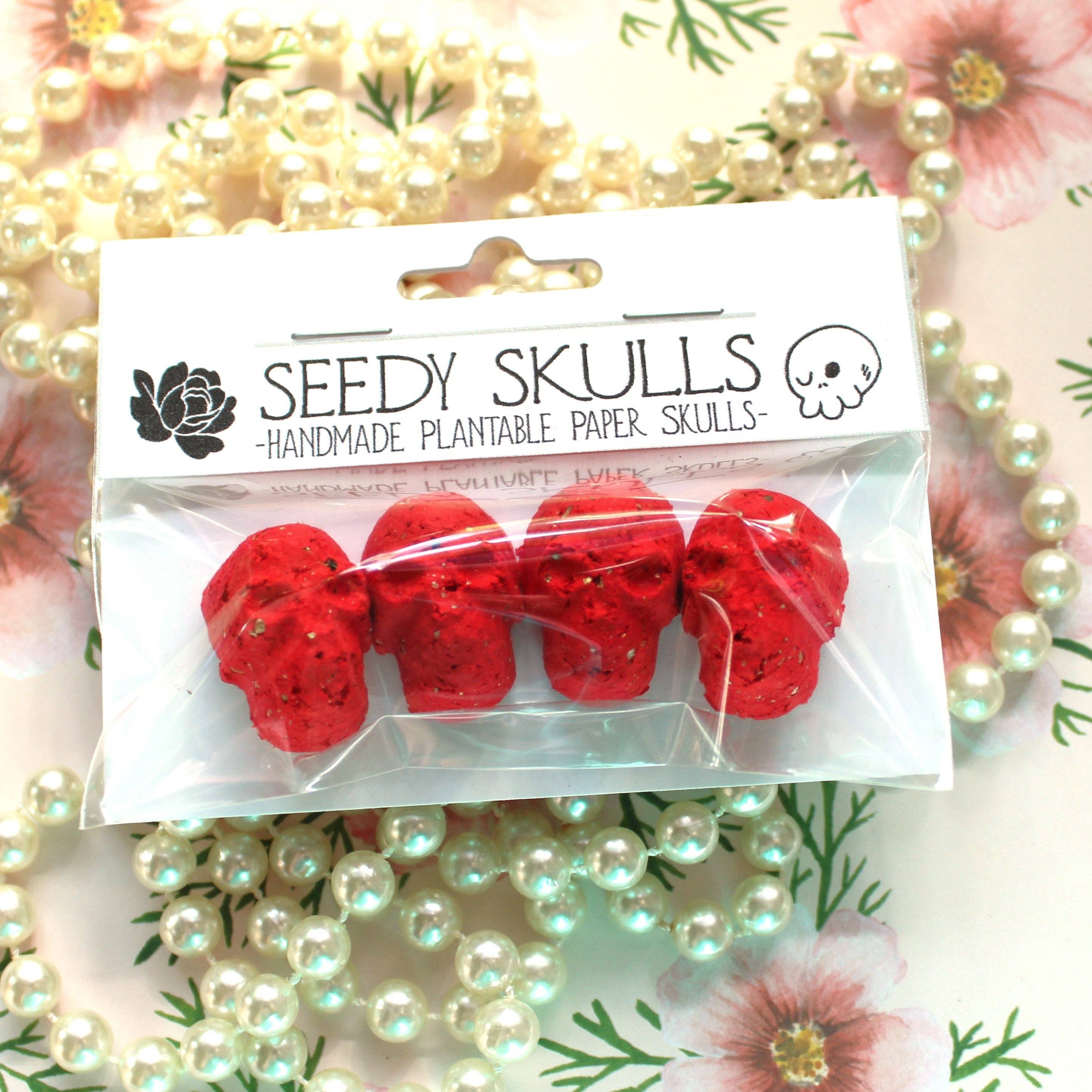 4 Pack Red Plantable Paper Skulls Seed Bombs
