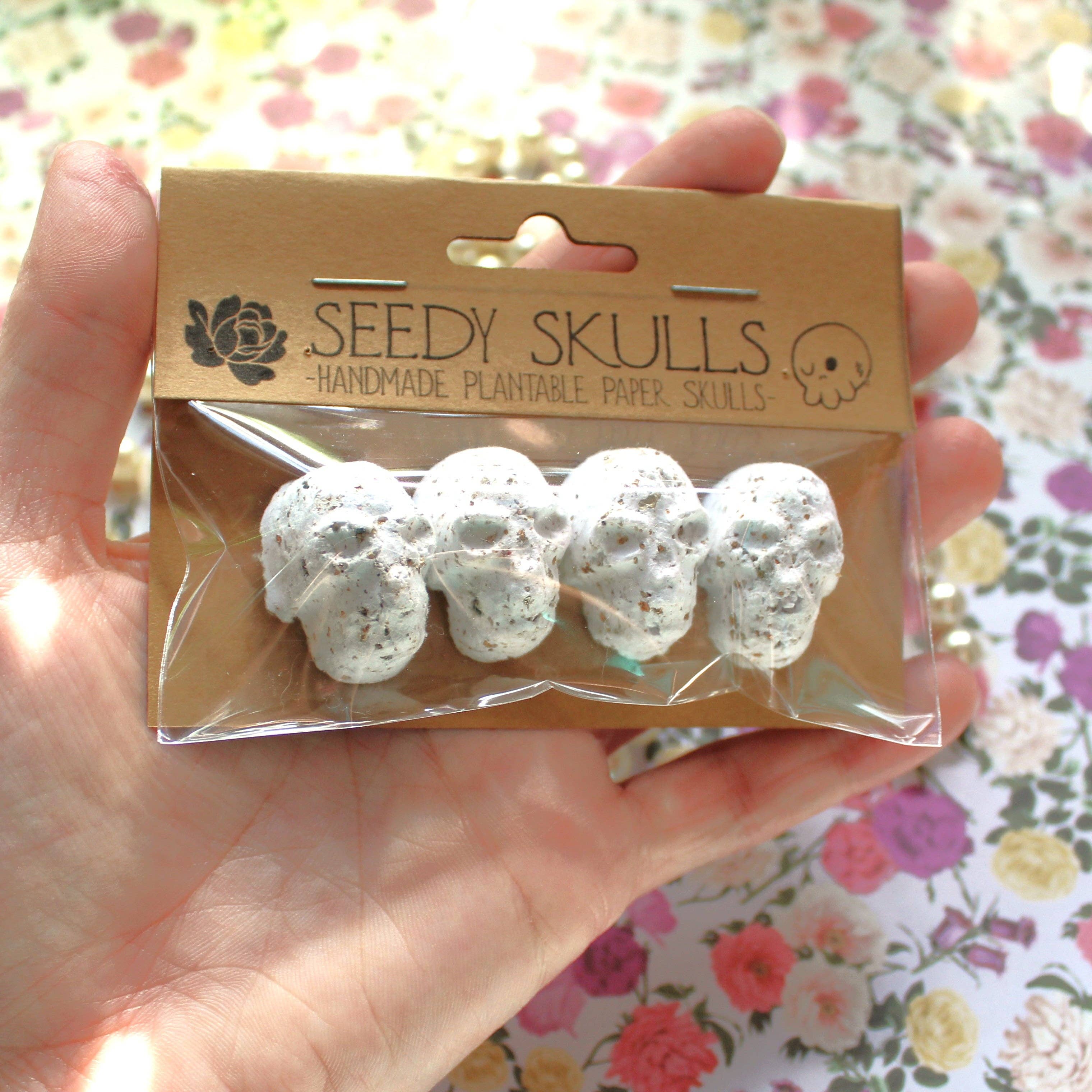 4 Pack White Plantable Paper Skulls Seed Bombs