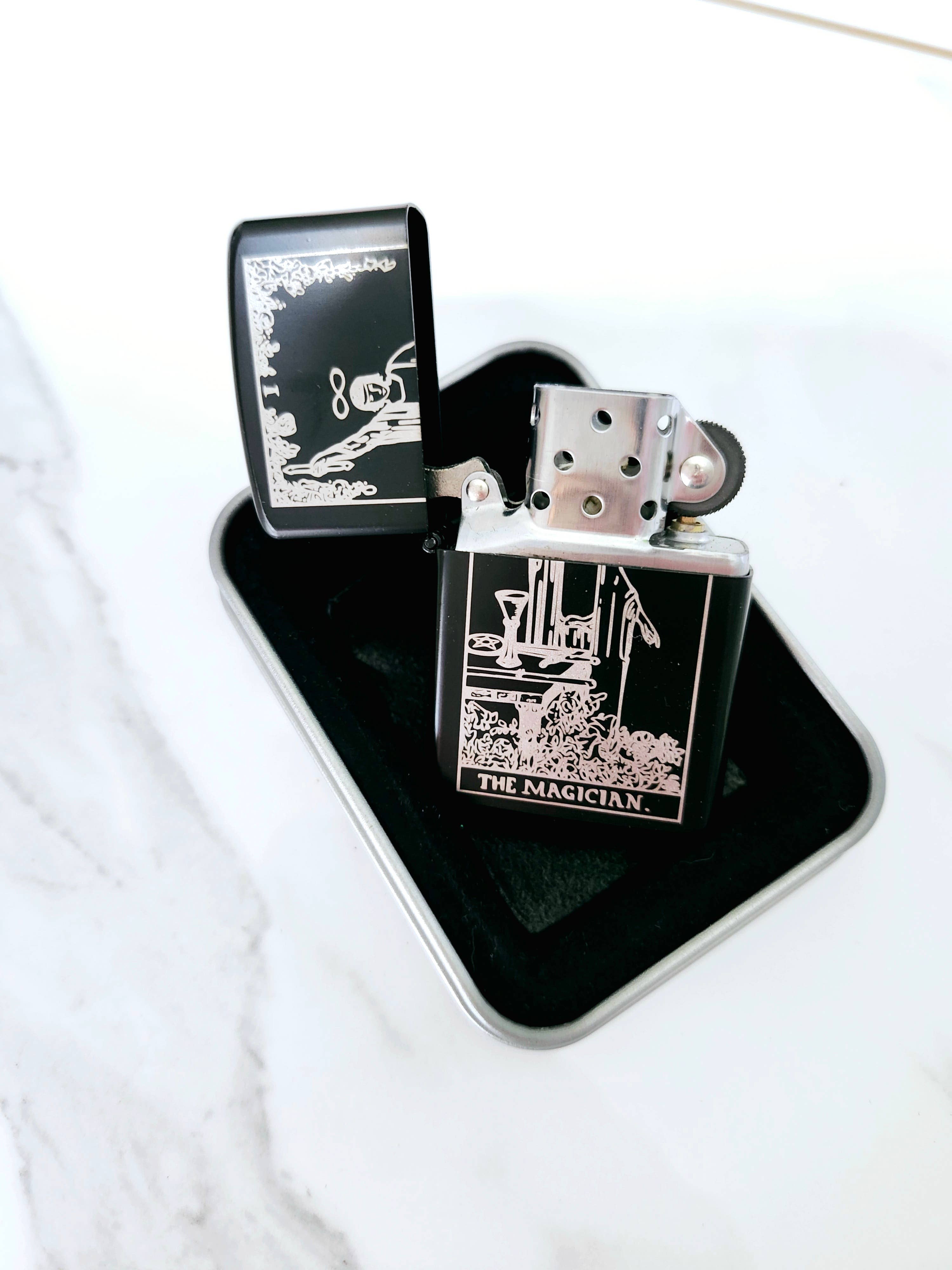 Magician Tarot Engraved Flip Top Metal Windproof Lighter