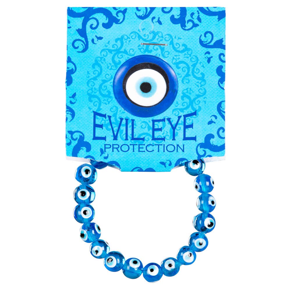 LIGHT BLUE GLASS BEAD EVIL EYE BRACELET