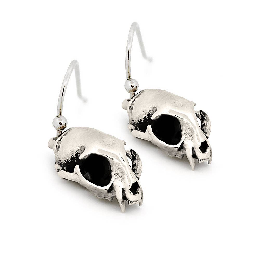 Domestic Cat Skull Earrings: Sterling Silver