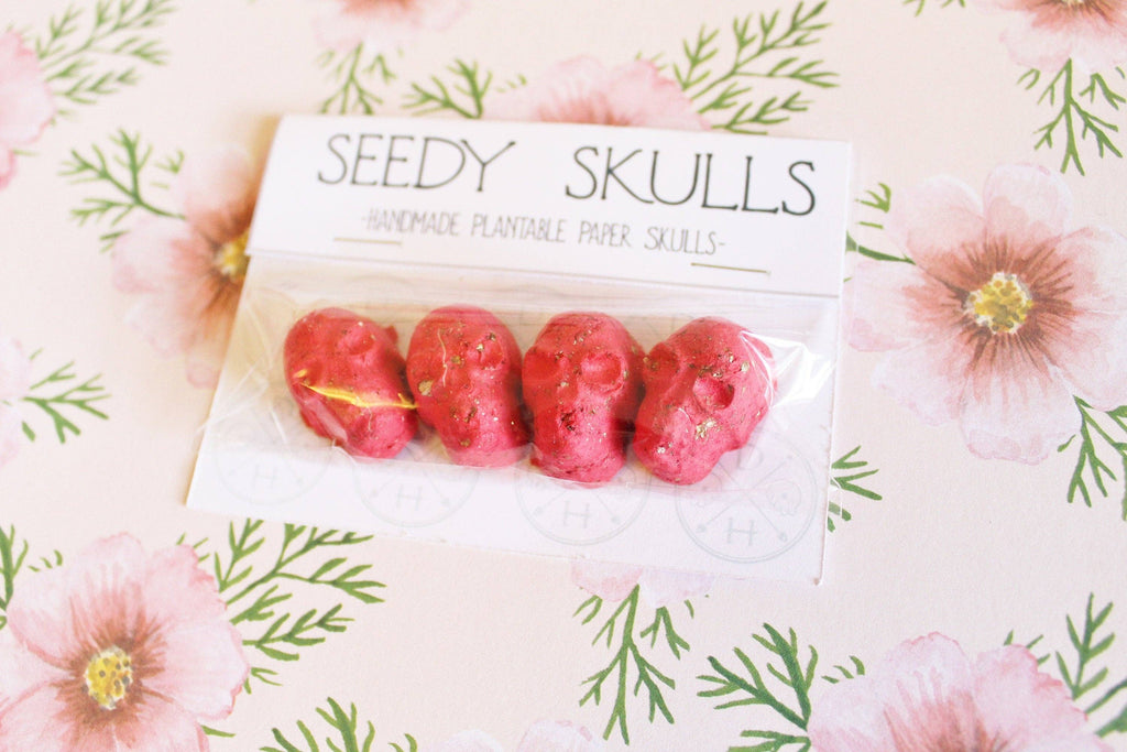 4 Pack Red Plantable Paper Skulls Seed Bombs