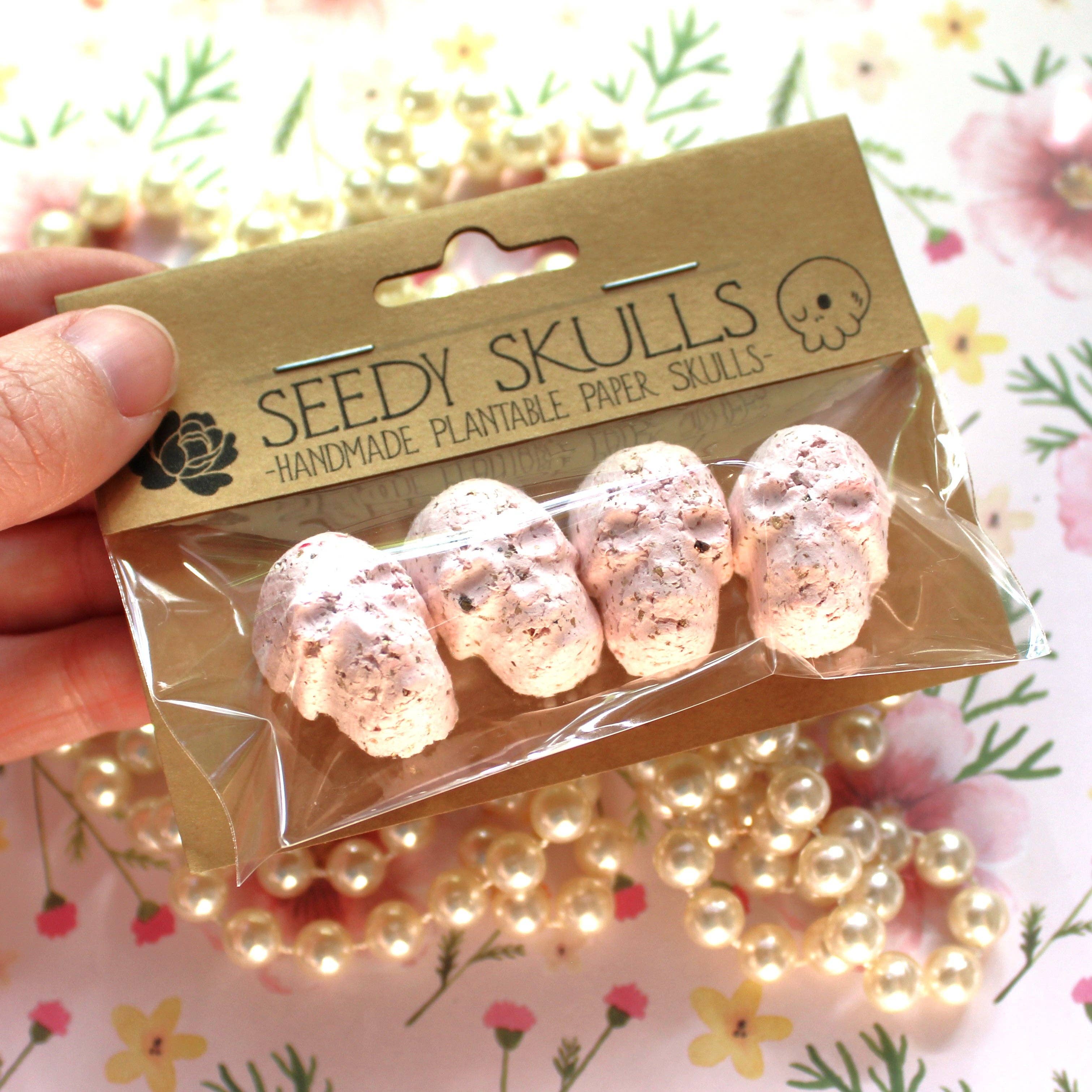 4 Pack Blush Pink Plantable Paper Skulls Seed Bombs