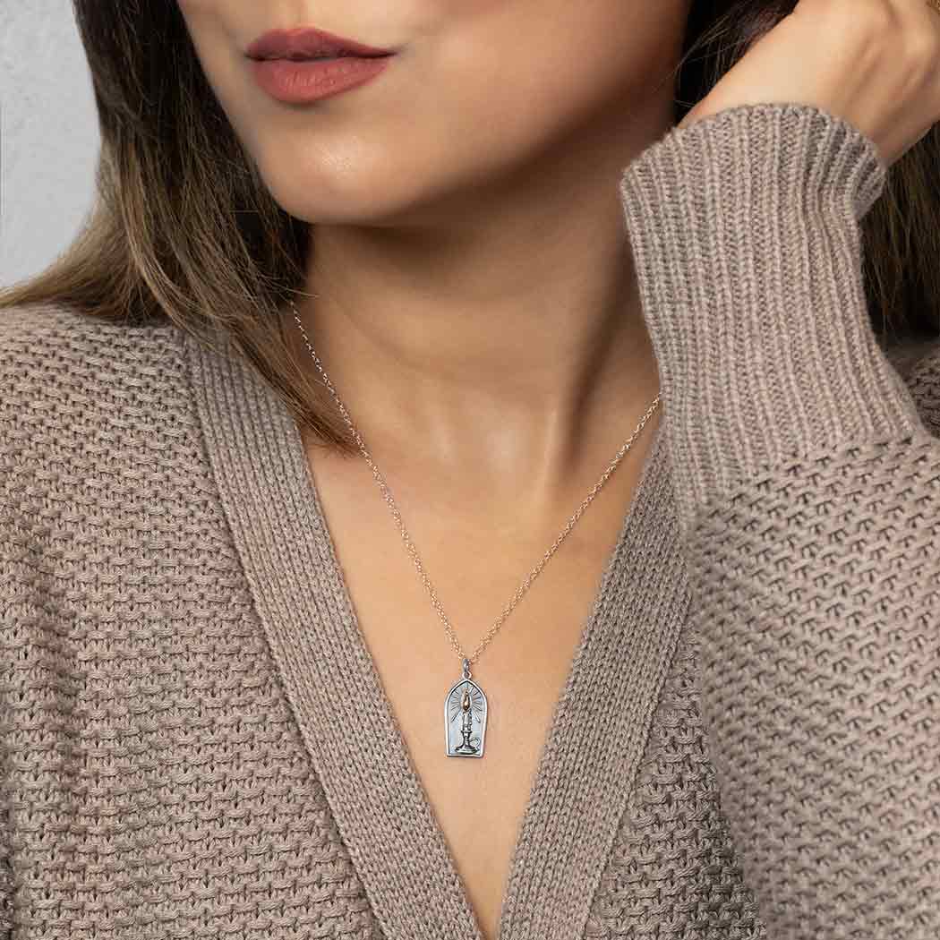 Sterling Silver Candle with Bronze Flame Necklace