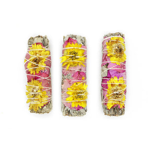 Sunflowers and White Sage Floral White Sage Smudge Stick (4 in.)