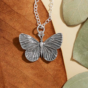 Sterling Silver or Bronze Dimensional Butterfly Necklace: Sterling Silver