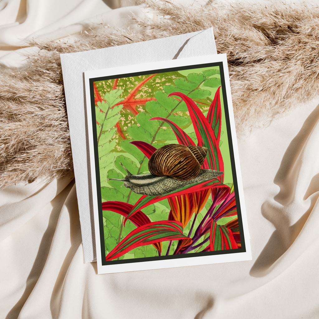 Vintage Snail and Leaves Greeting Card