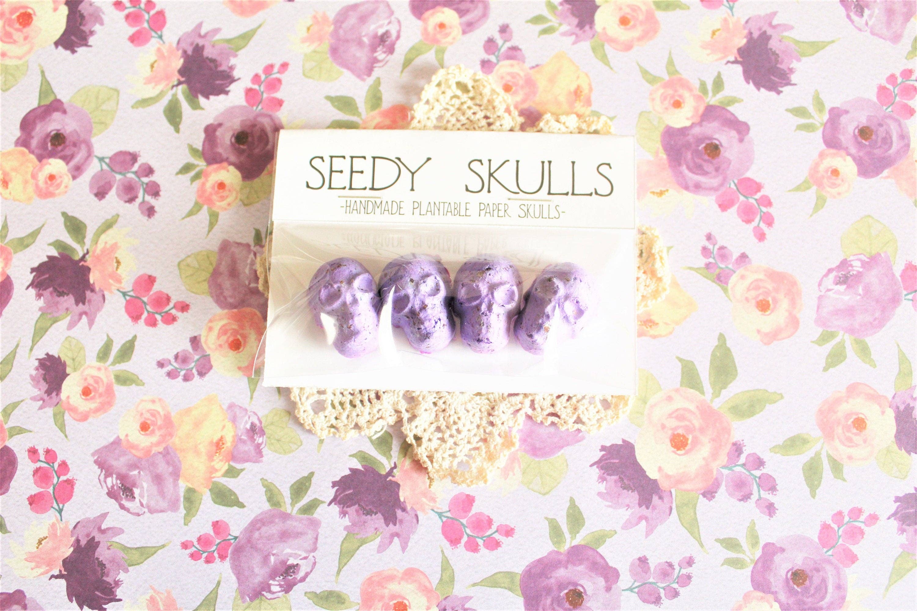 4 Pack Purple Plantable Paper Skulls Seed Bombs