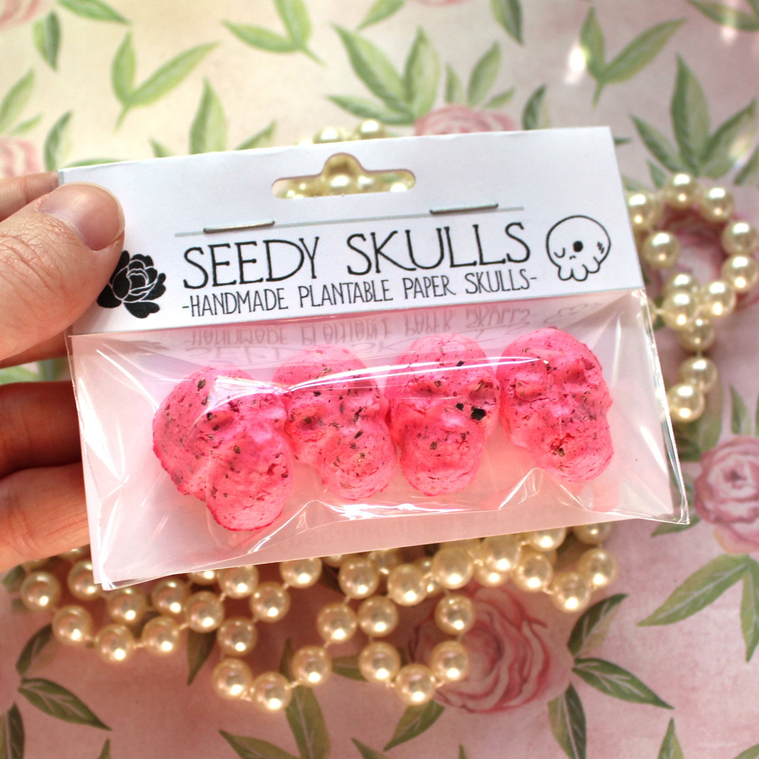 4 Pack Hot Pink Plantable Paper Skulls Seed Bombs