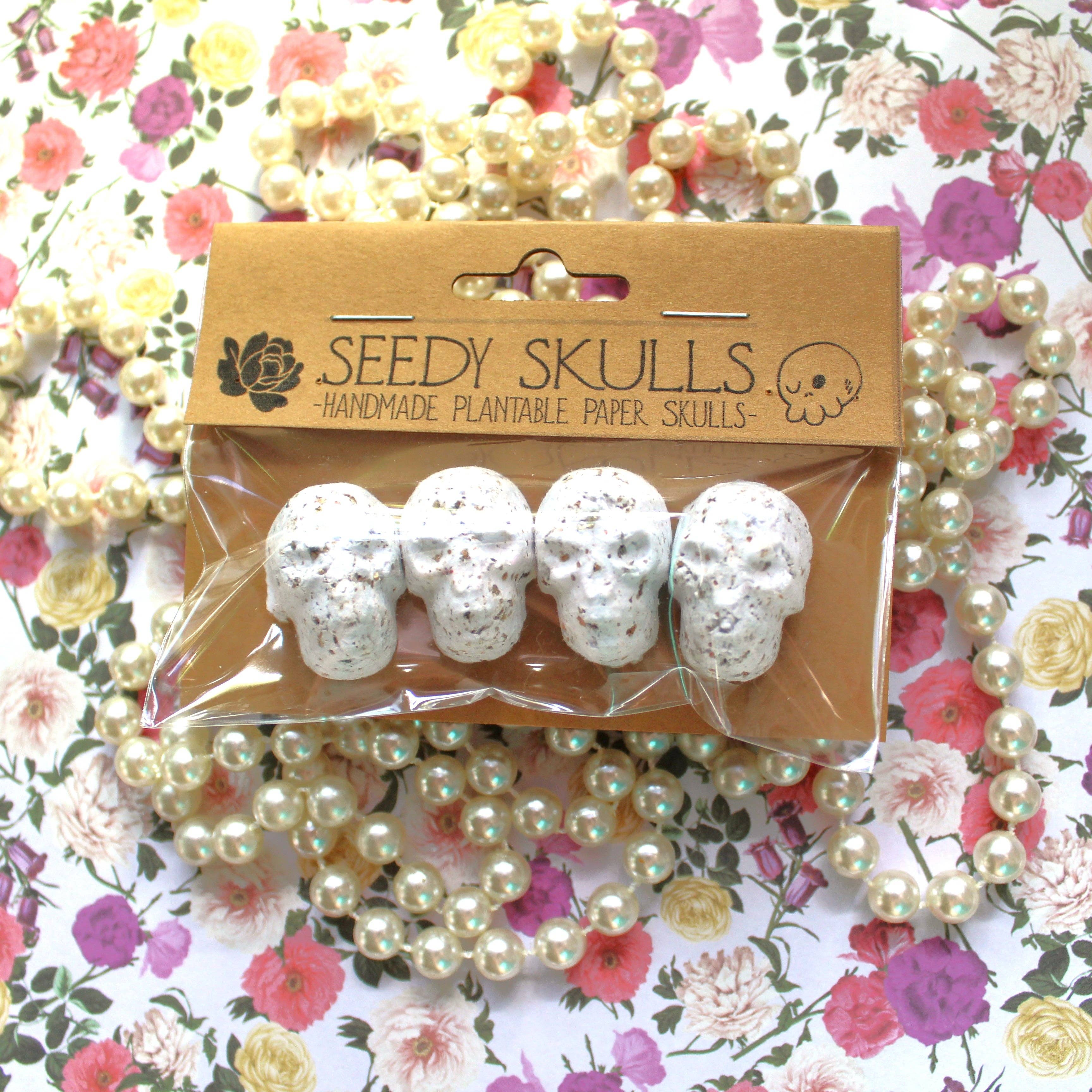 4 Pack White Plantable Paper Skulls Seed Bombs