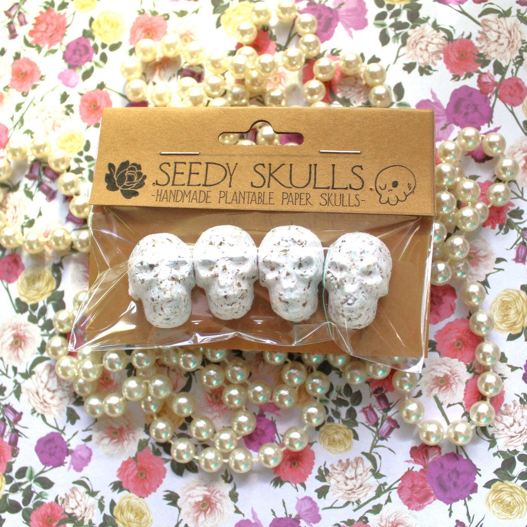 4 Pack White Plantable Paper Skulls Seed Bombs