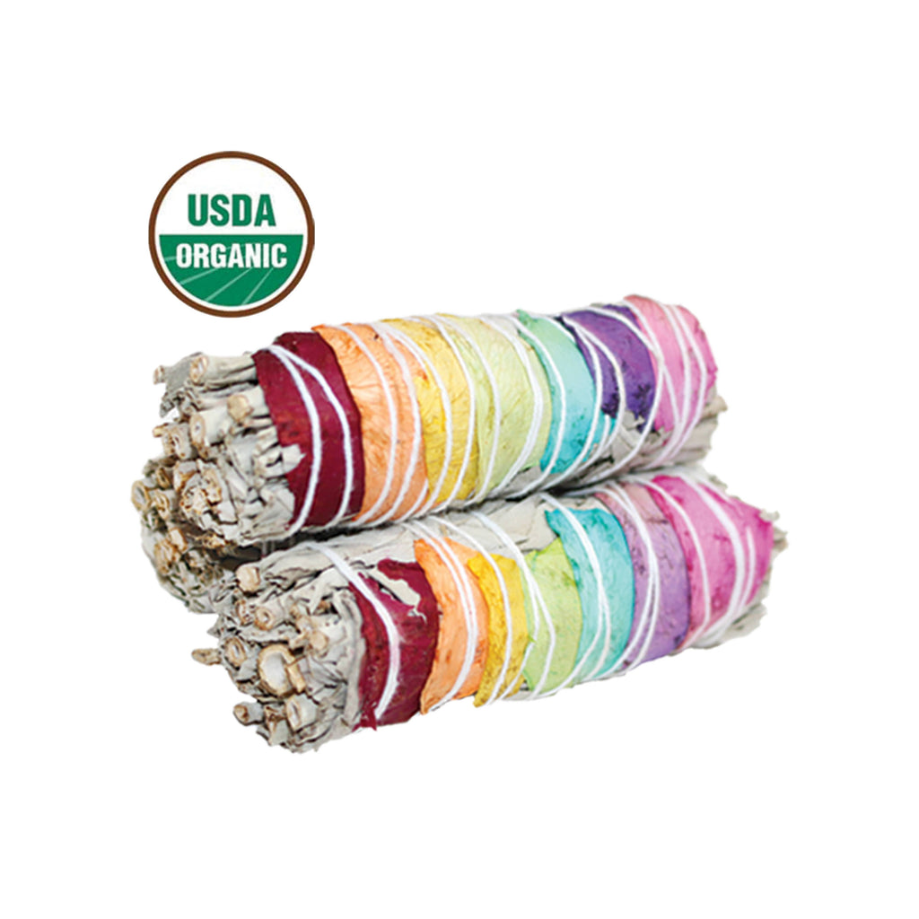 7 Chakras Floral White Sage Smudge Stick (4 in.)