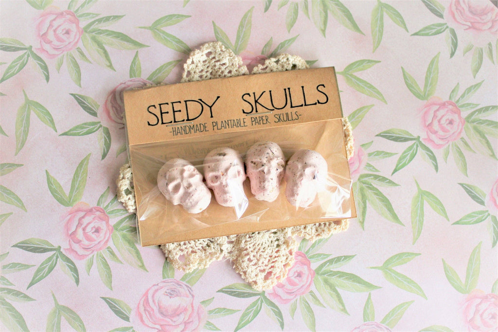 4 Pack Blush Pink Plantable Paper Skulls Seed Bombs