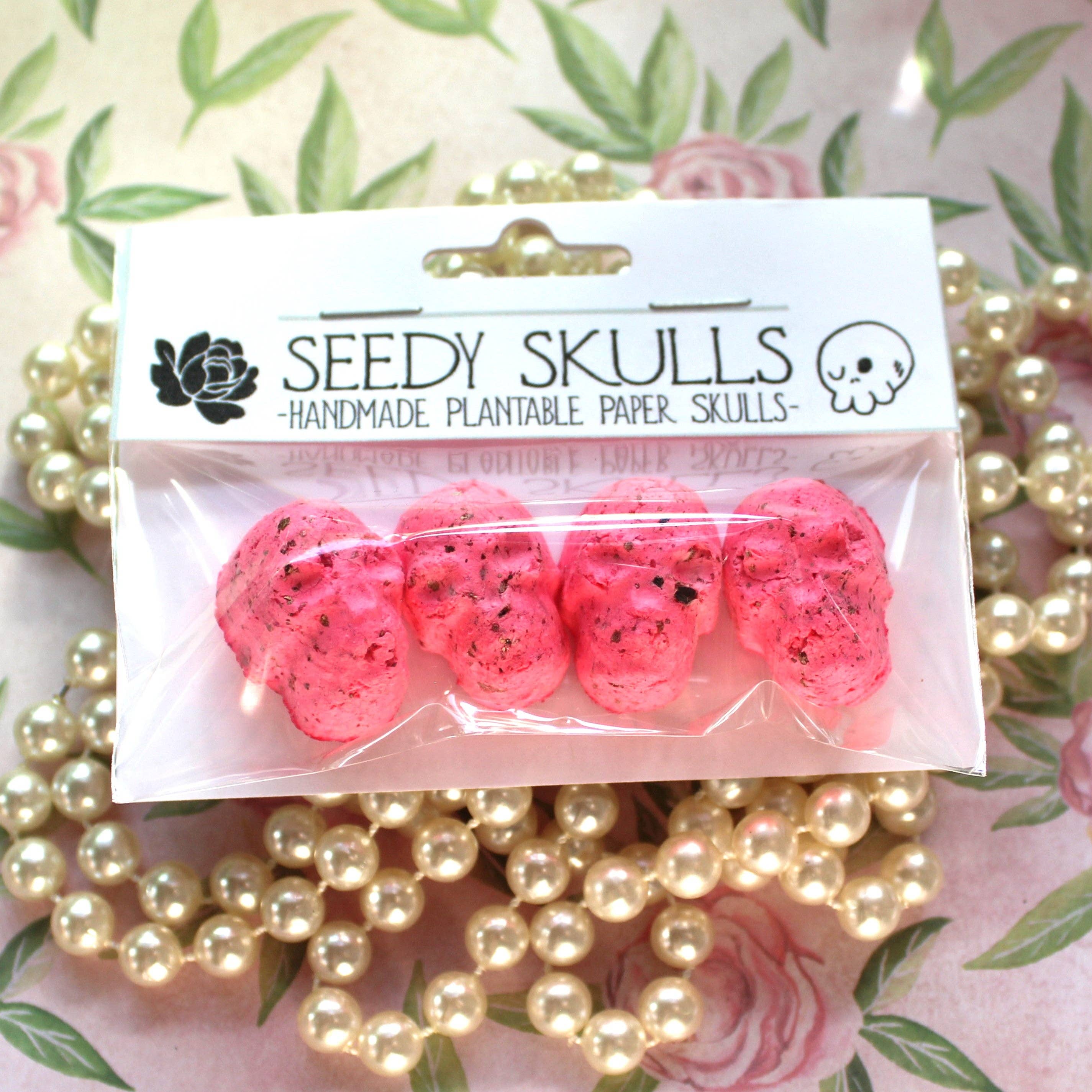 4 Pack Hot Pink Plantable Paper Skulls Seed Bombs