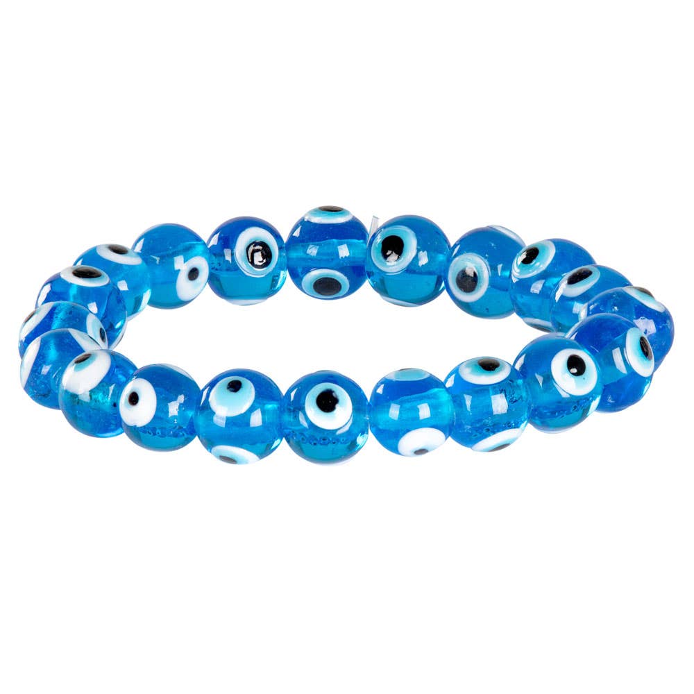 LIGHT BLUE GLASS BEAD EVIL EYE BRACELET