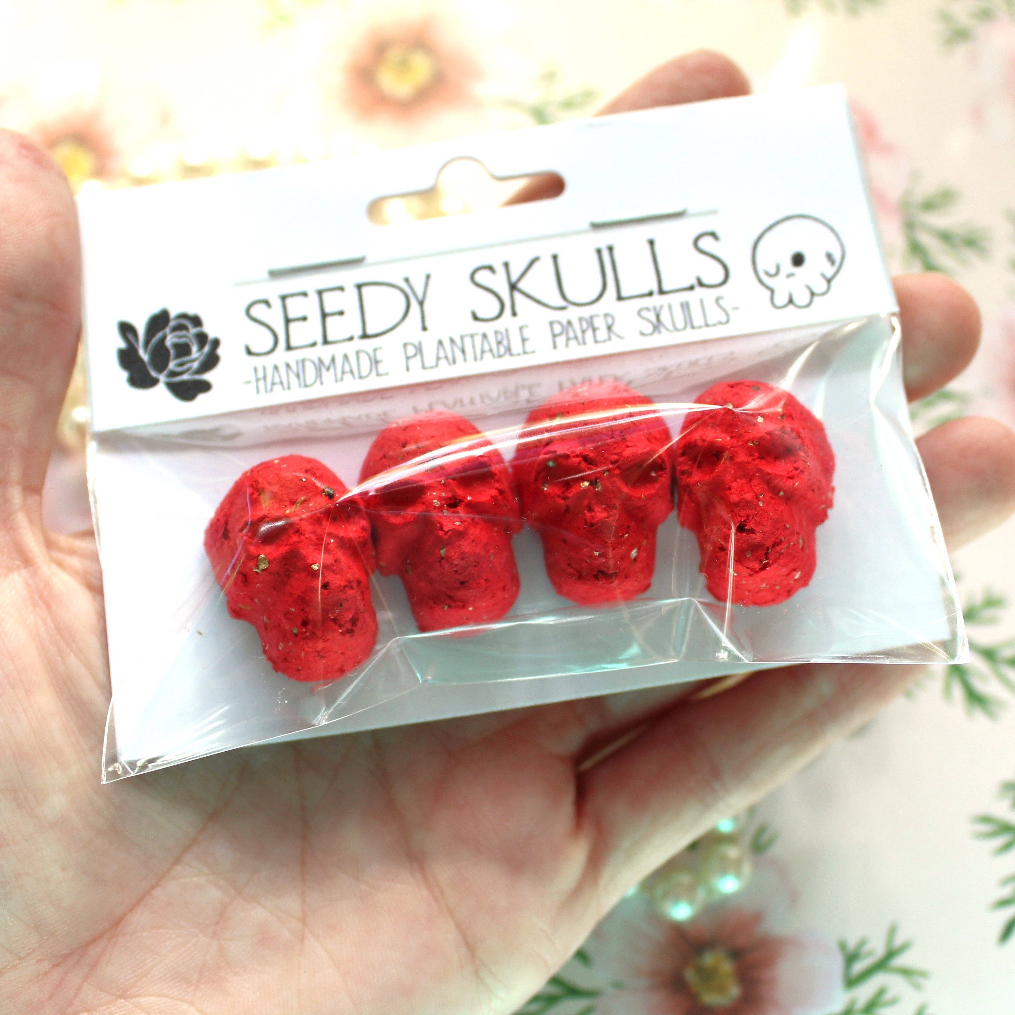 4 Pack Red Plantable Paper Skulls Seed Bombs