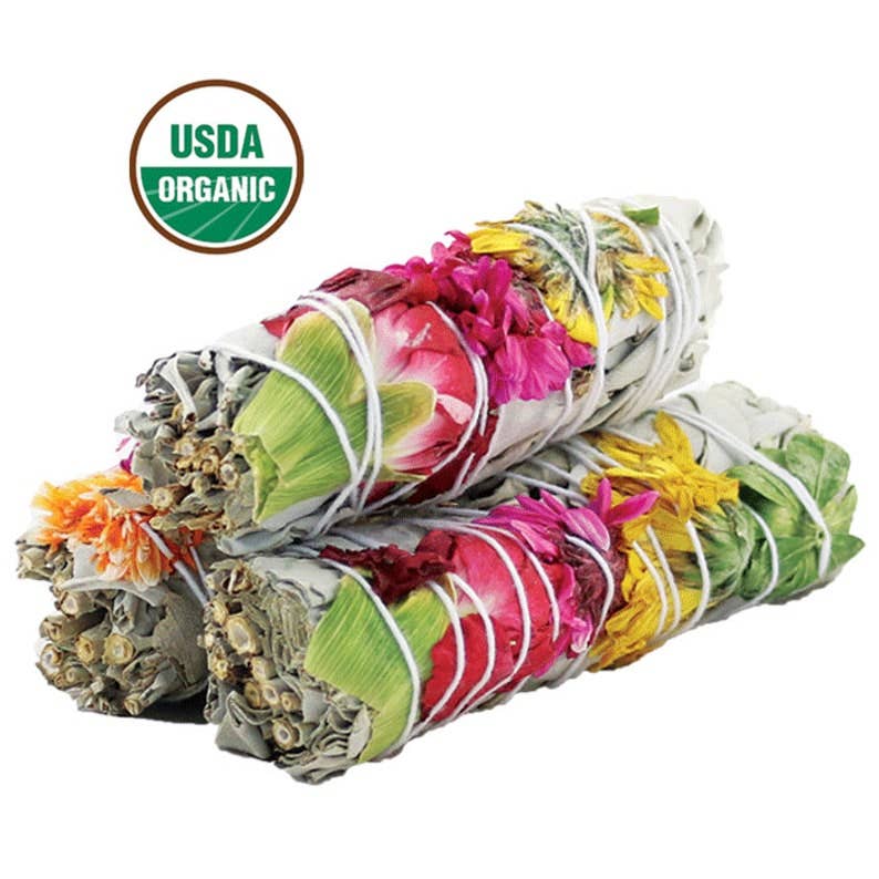 Variety of Flowers and White Sage Joy Floral White Sage Smudge Stick (4 in.)