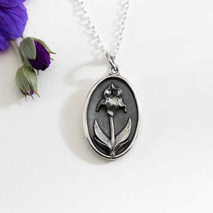 Sterling Silver Birthflower Necklaces: February - Iris