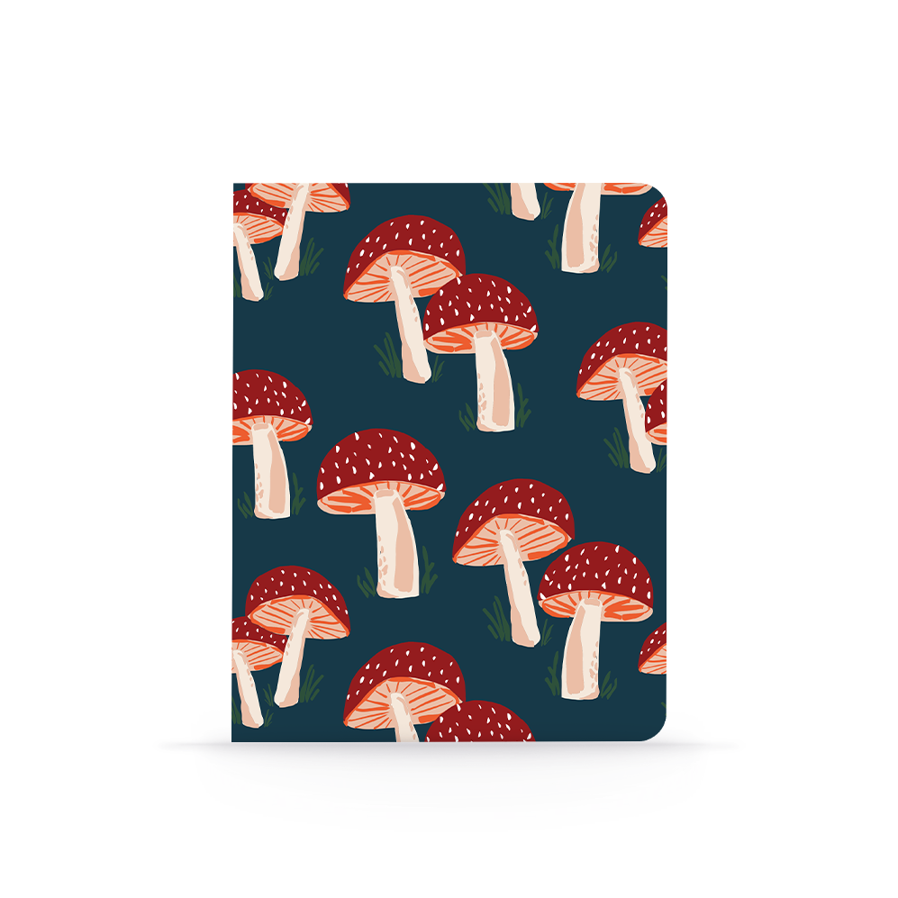 Navy Mushrooms Layflat Journal Notebook: Lined / Classic