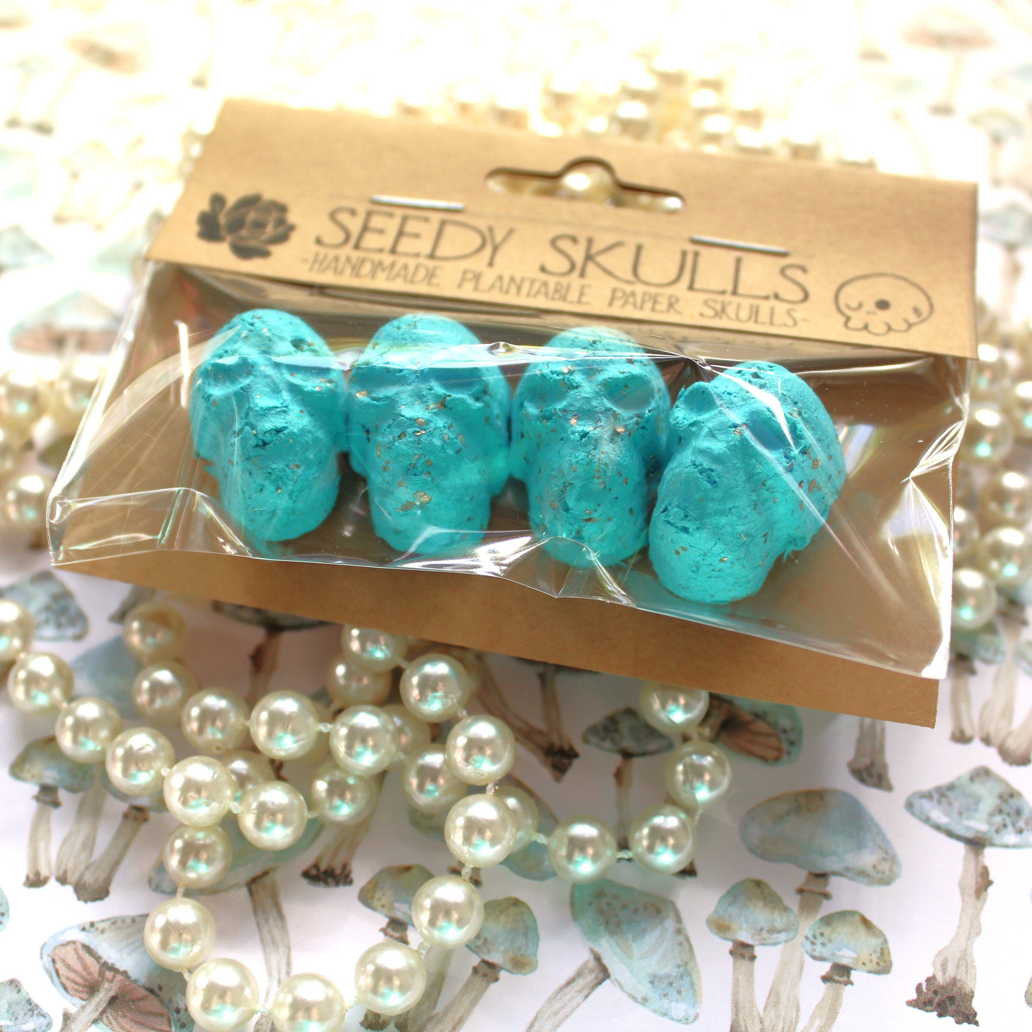 4 Pack Teal Plantable Paper Skulls Seed Bombs