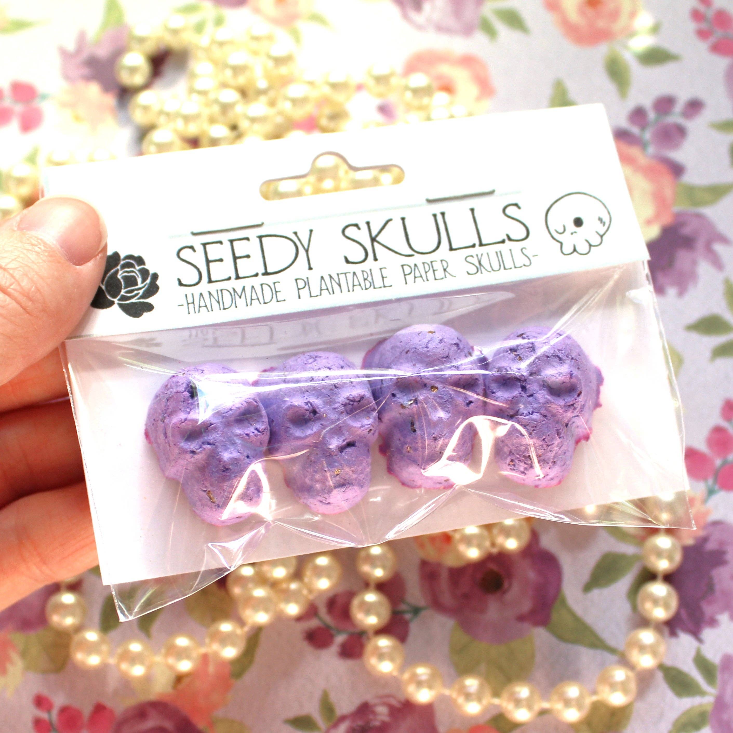 4 Pack Purple Plantable Paper Skulls Seed Bombs