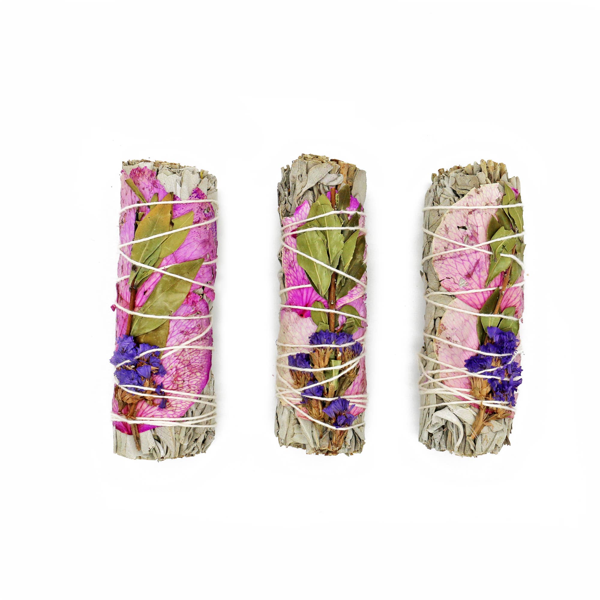 Rose Petals and White Sage Meadow Fresh Floral White Sage Smudge Stick (4 in.)