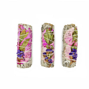 Rose Petals and White Sage Meadow Fresh Floral White Sage Smudge Stick (4 in.)