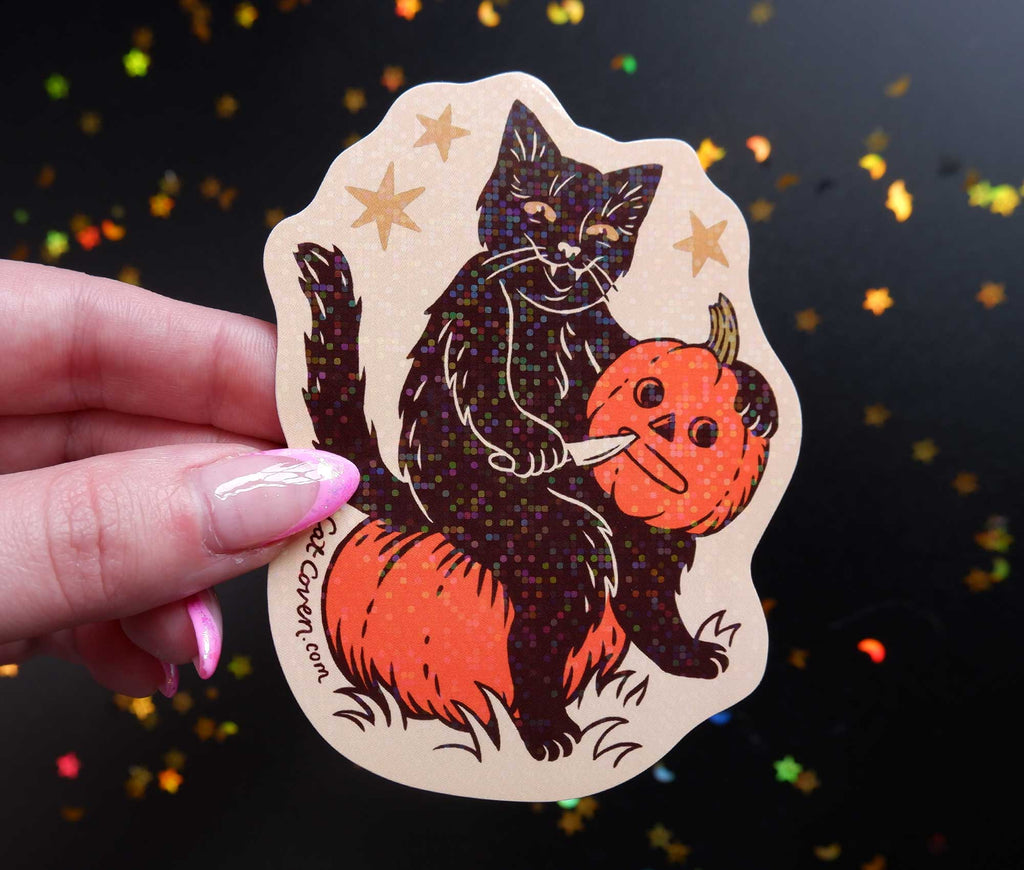 Cat Pumpkin Carver - Glitter Sticker