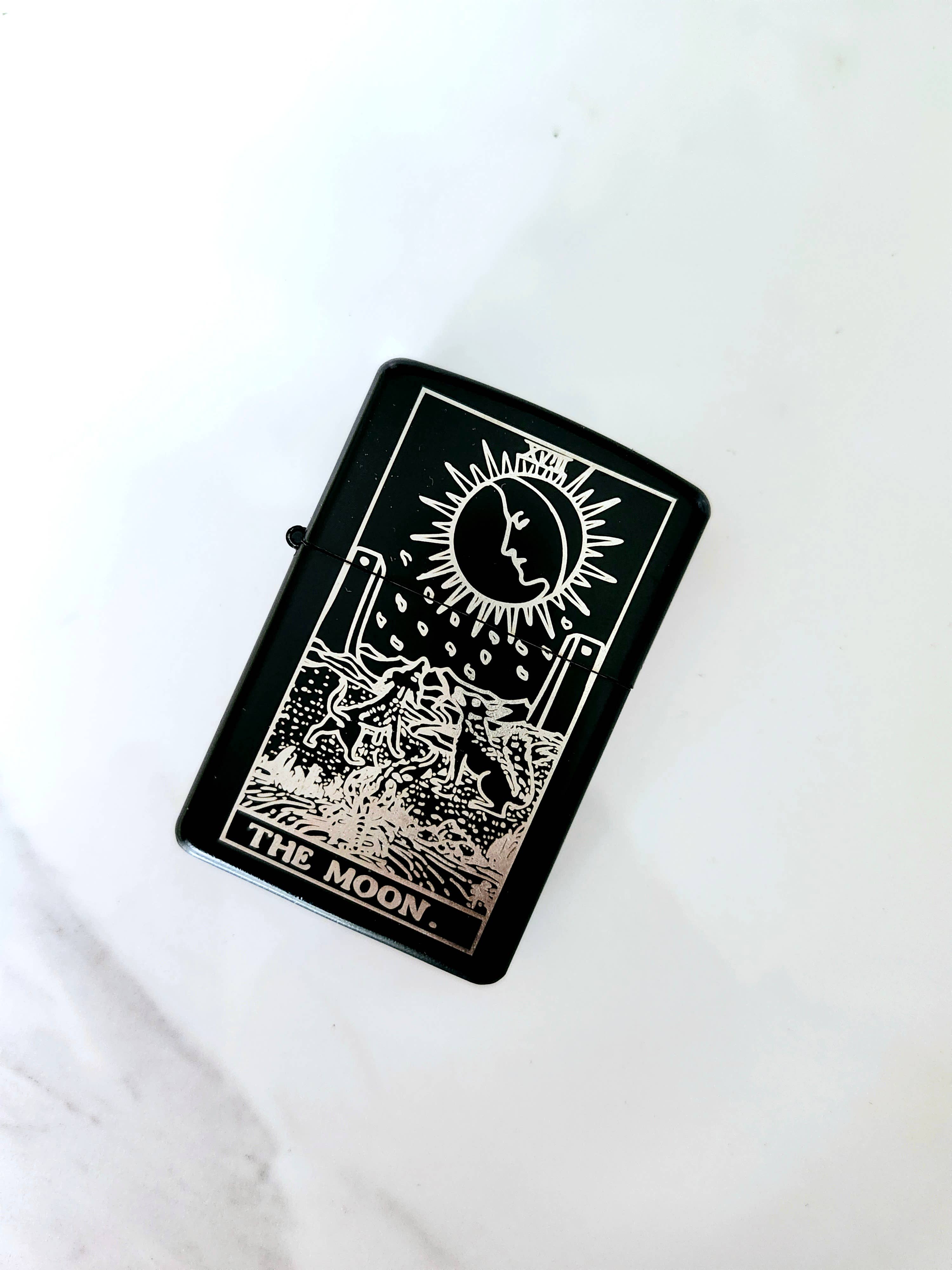 The Moon Tarot Engraved Flip Top Metal Windproof Lighter