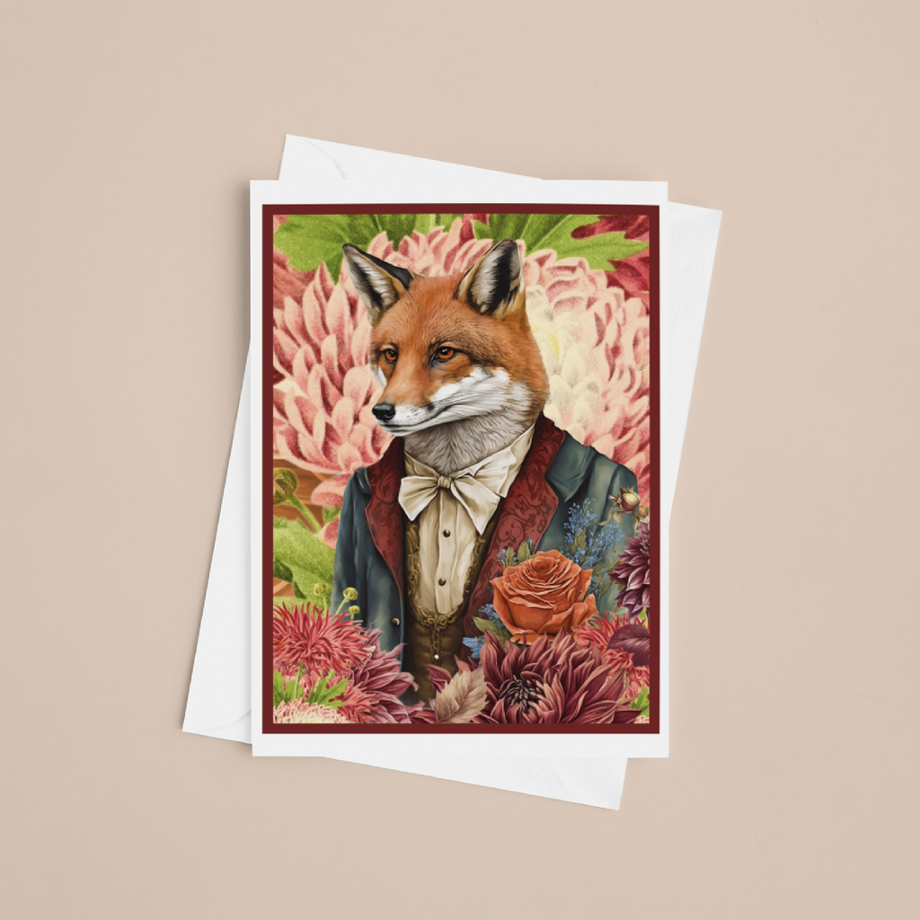 Smartly Dressed Fox With Flowers Greeting Card