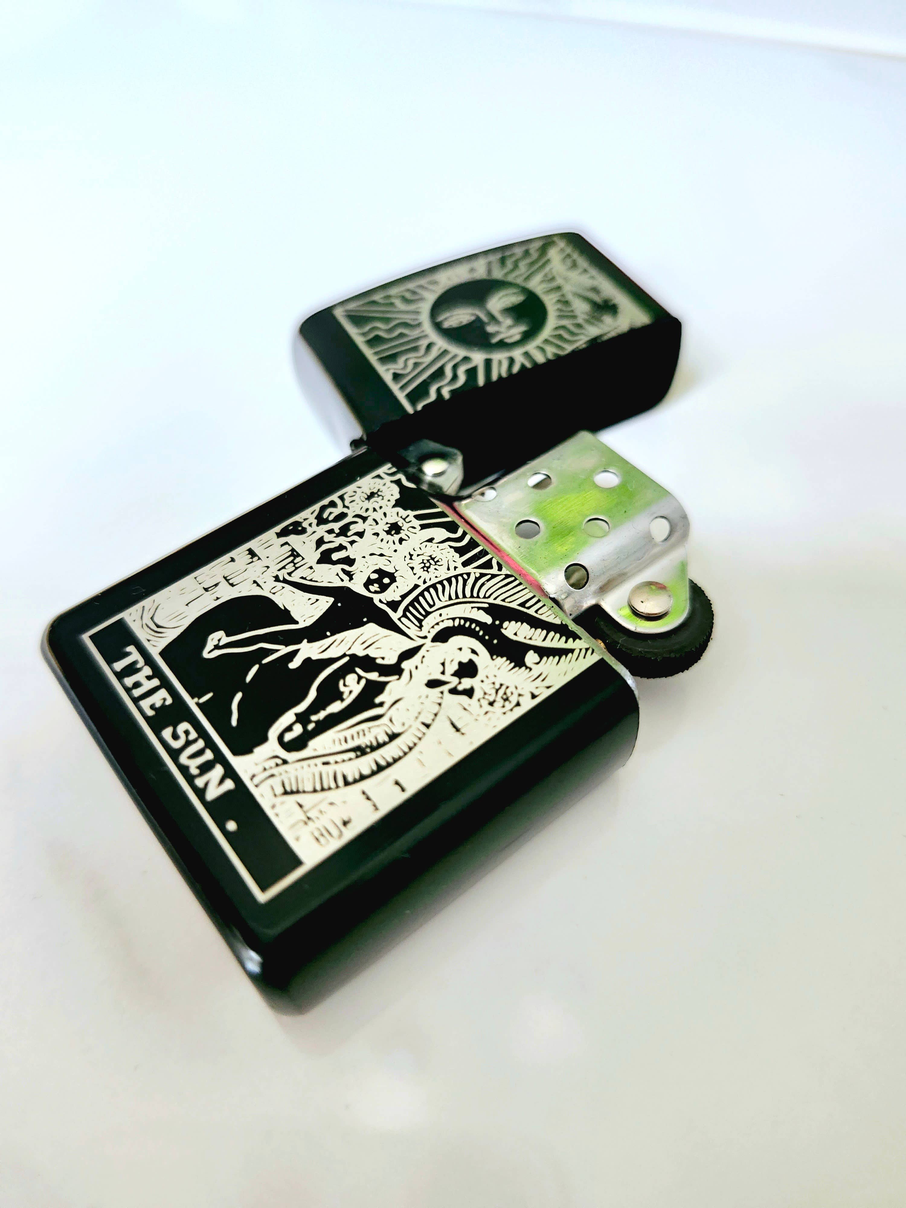 The Sun Tarot Engraved Flip Top Metal Windproof Lighter