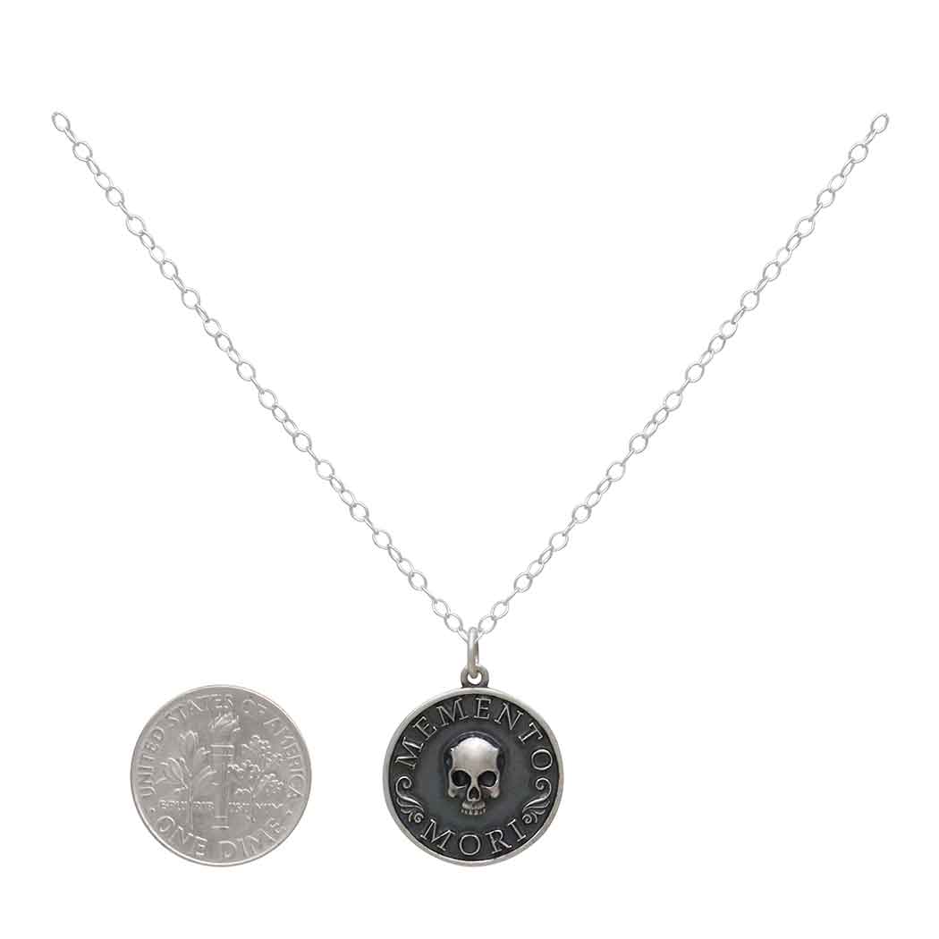 Sterling Silver Memento Mori Skull Necklace