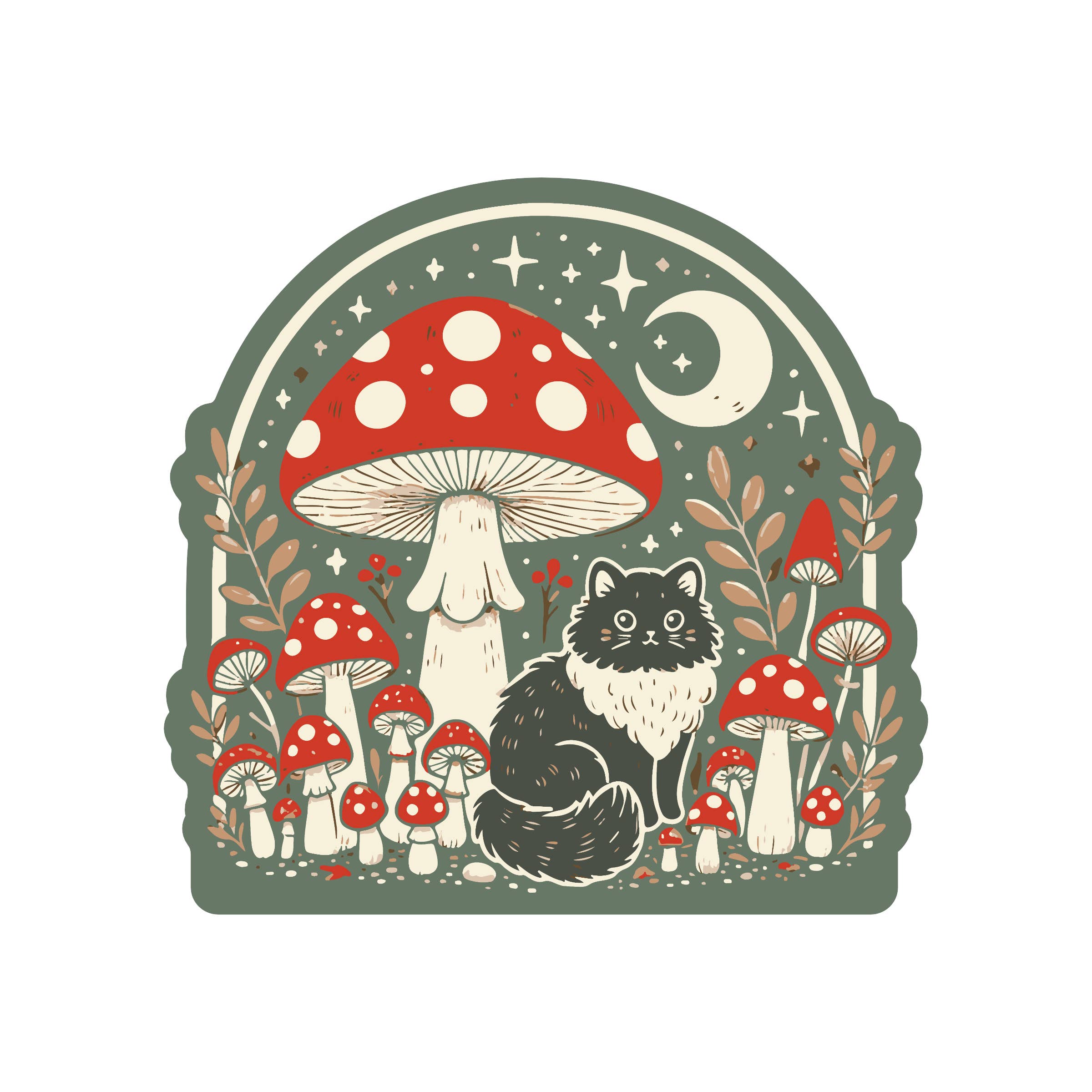 Moon Mushroom Kitty Cat High Quality Vinyl Sticker