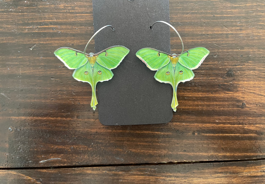 Acrylic Luna Moth Hoop Earrings