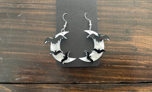 Moon and Bat Goth Halloween Earrings