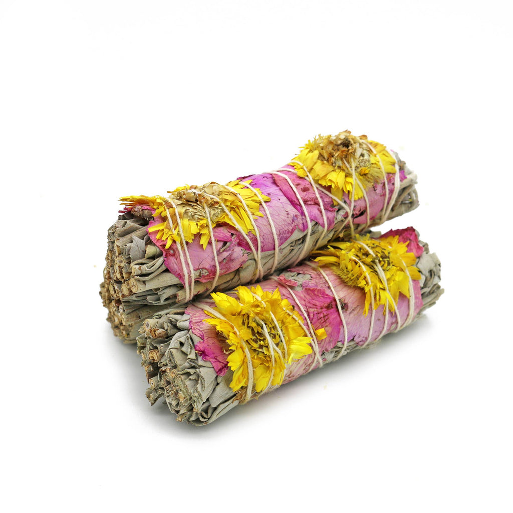 Sunflowers and White Sage Floral White Sage Smudge Stick (4 in.)