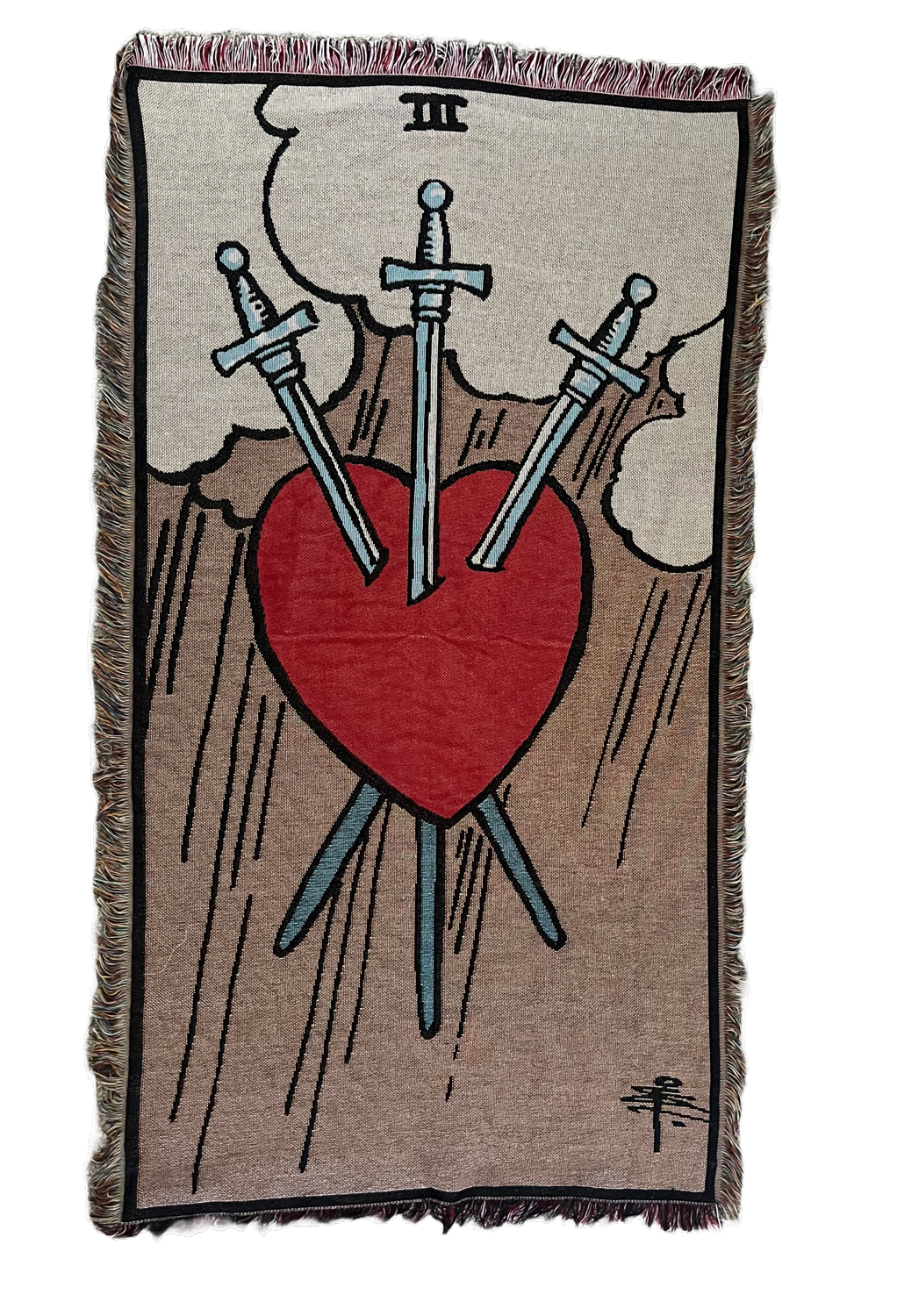 Three of Swords Throw Blanket or Wall Hanging, 5x3 foot