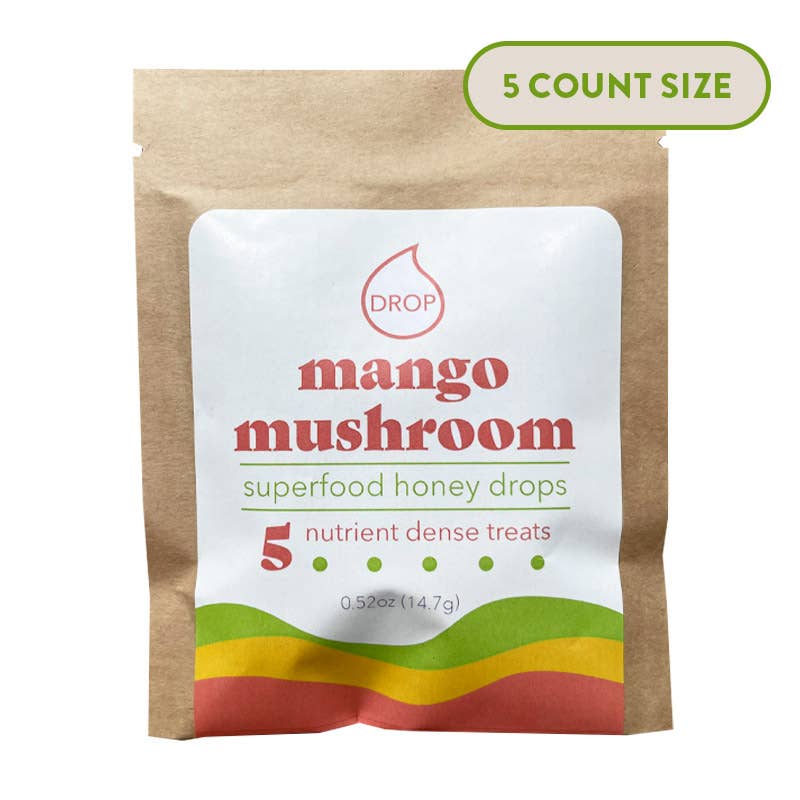 Mango Mushroom | Mushroom Honey Gummy | Immune & Pain Relief: 5 Count Pouch (Grab & Go Sample)