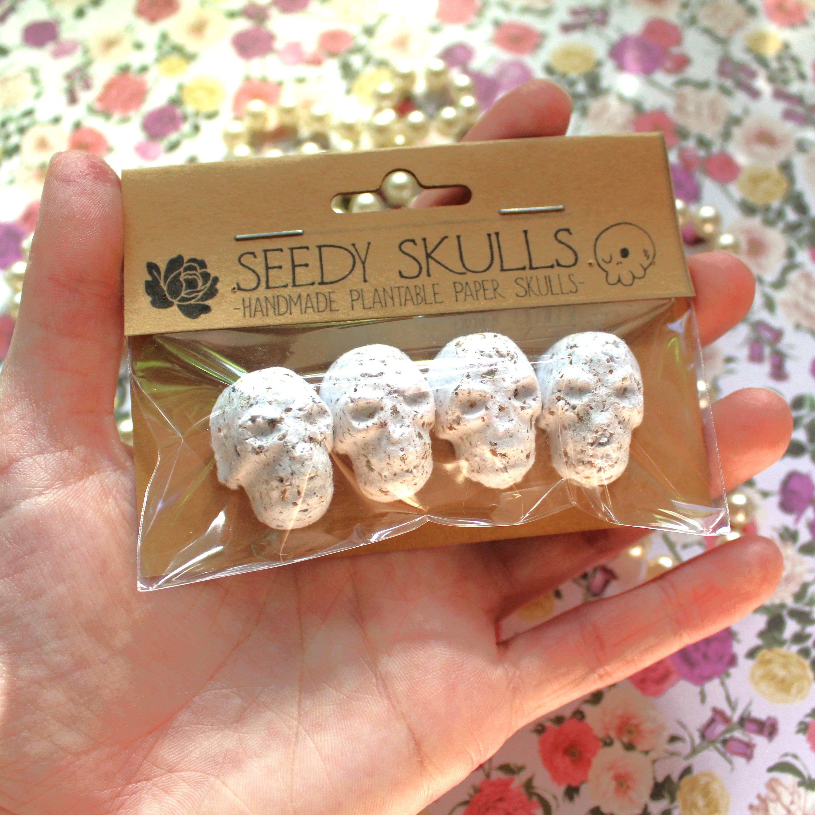 4 Pack White Plantable Paper Skulls Seed Bombs