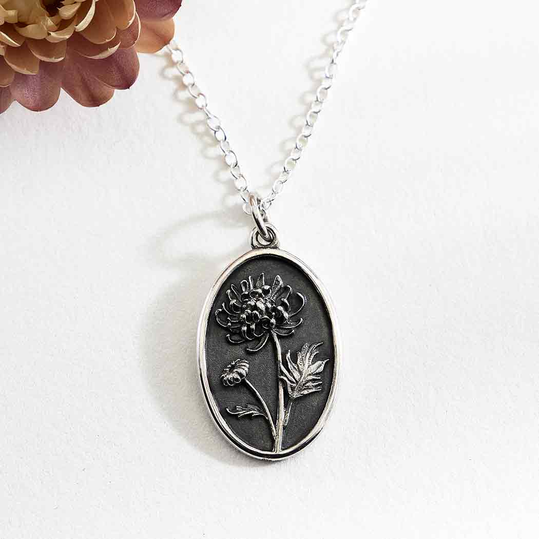 Sterling Silver Birthflower Necklaces: November - Chrysanthemum