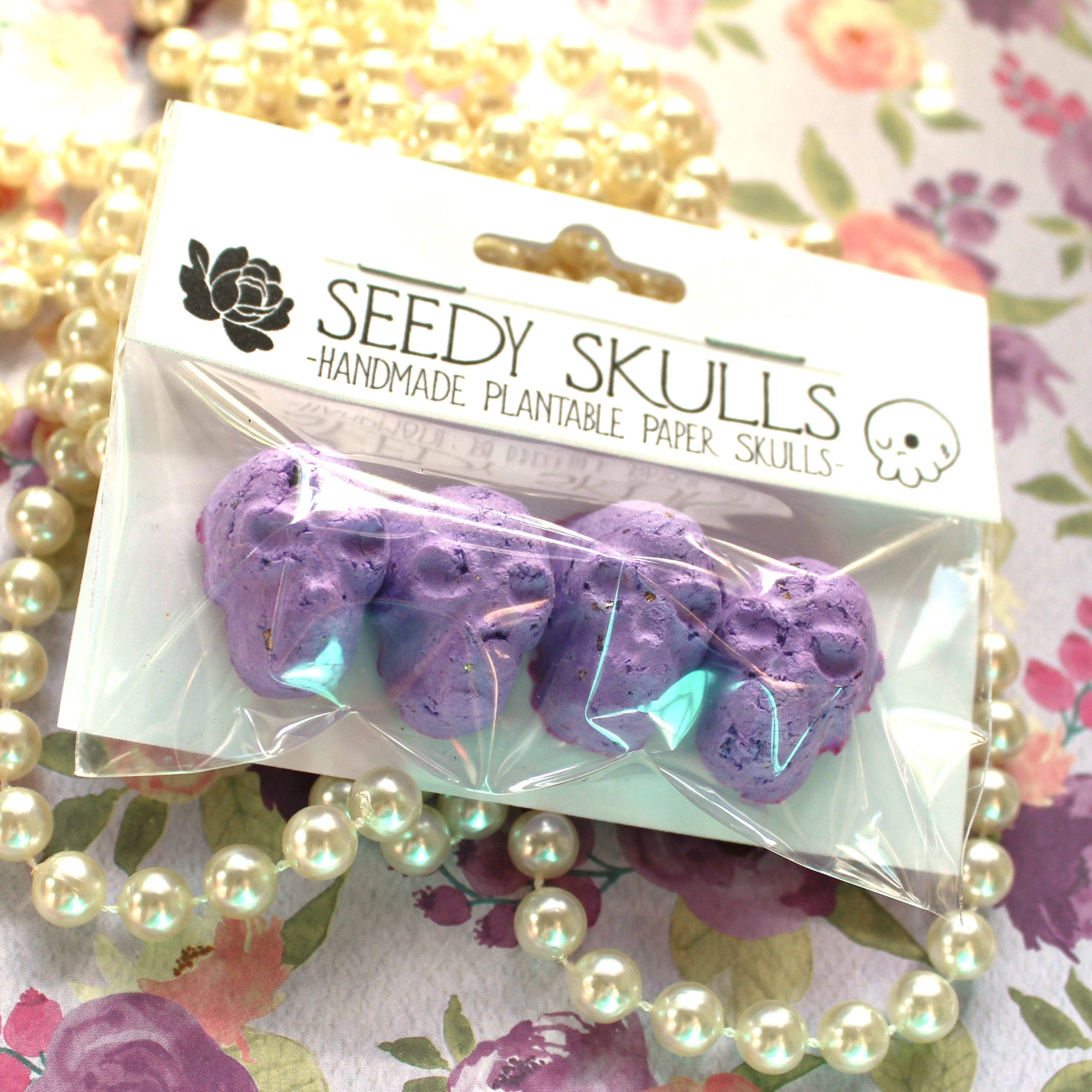 4 Pack Purple Plantable Paper Skulls Seed Bombs