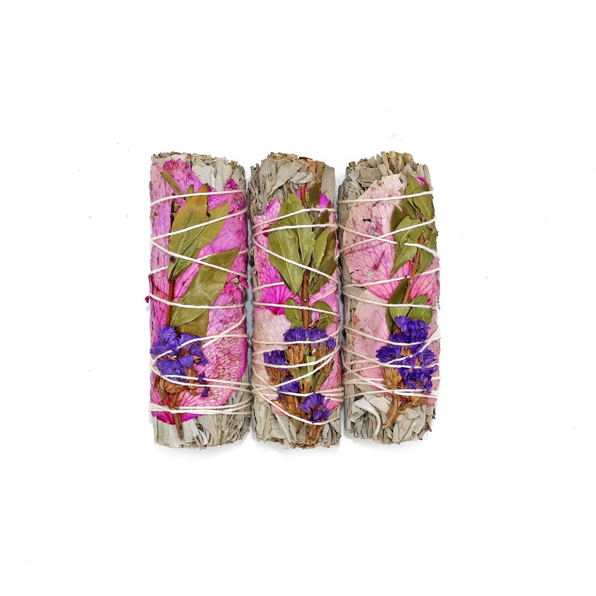 Rose Petals and White Sage Meadow Fresh Floral White Sage Smudge Stick (4 in.)
