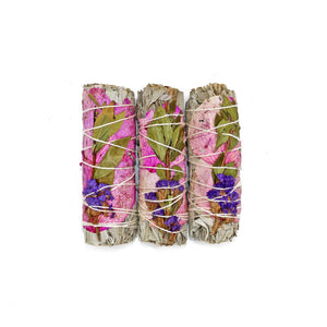 Rose Petals and White Sage Meadow Fresh Floral White Sage Smudge Stick (4 in.)