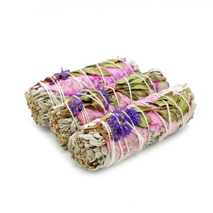Rose Petals and White Sage Meadow Fresh Floral White Sage Smudge Stick (4 in.)