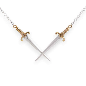 Mixed Metal Crossed Swords Festoon Necklace