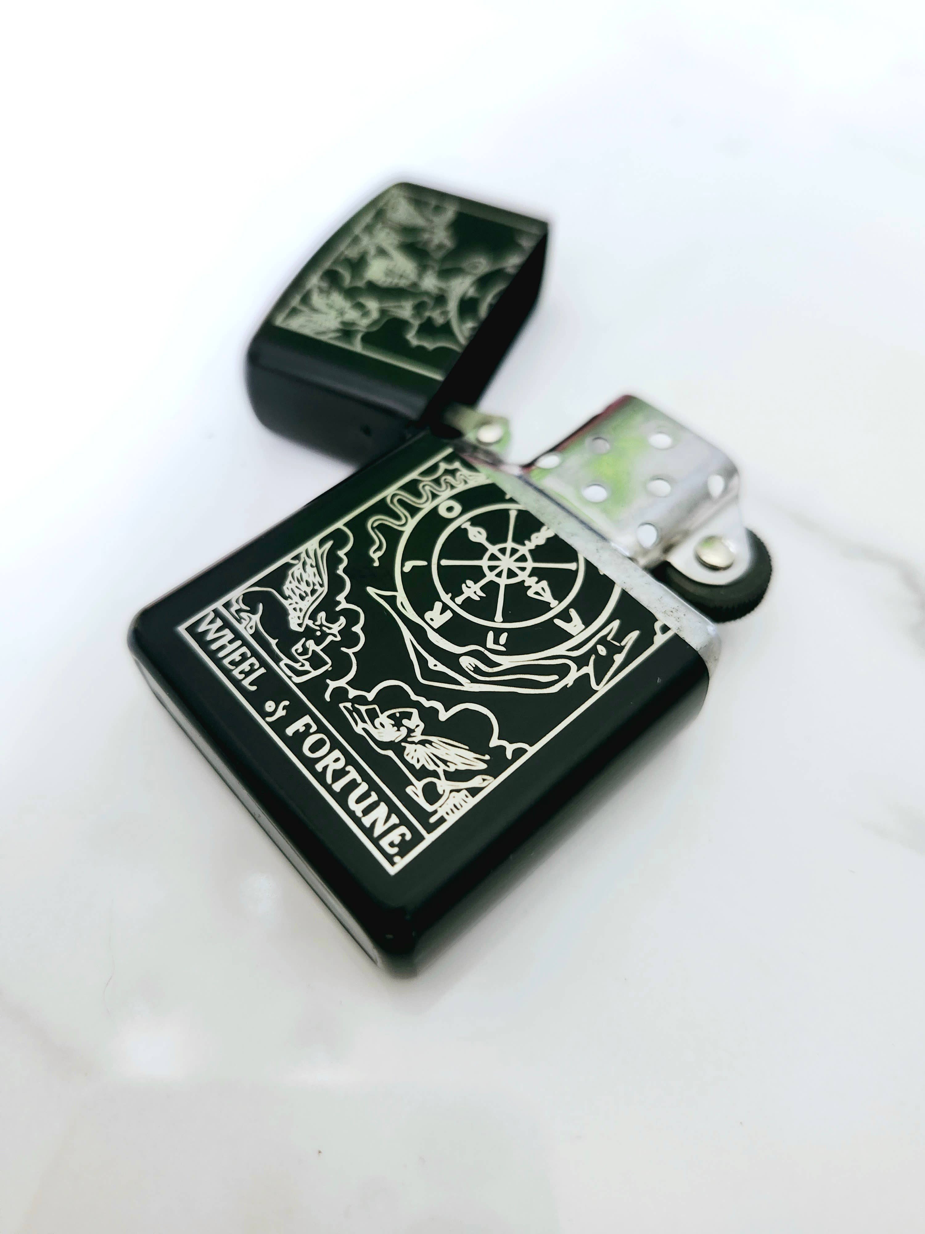 Wheel of Fortune Engraved Flip Top Metal Windproof Lighter