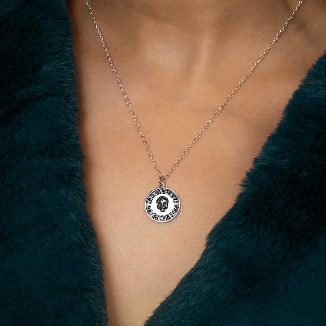 Sterling Silver Memento Mori Skull Necklace