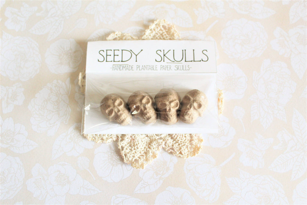 4 Pack Brown Plantable Paper Skulls Skull Seed Bombs
