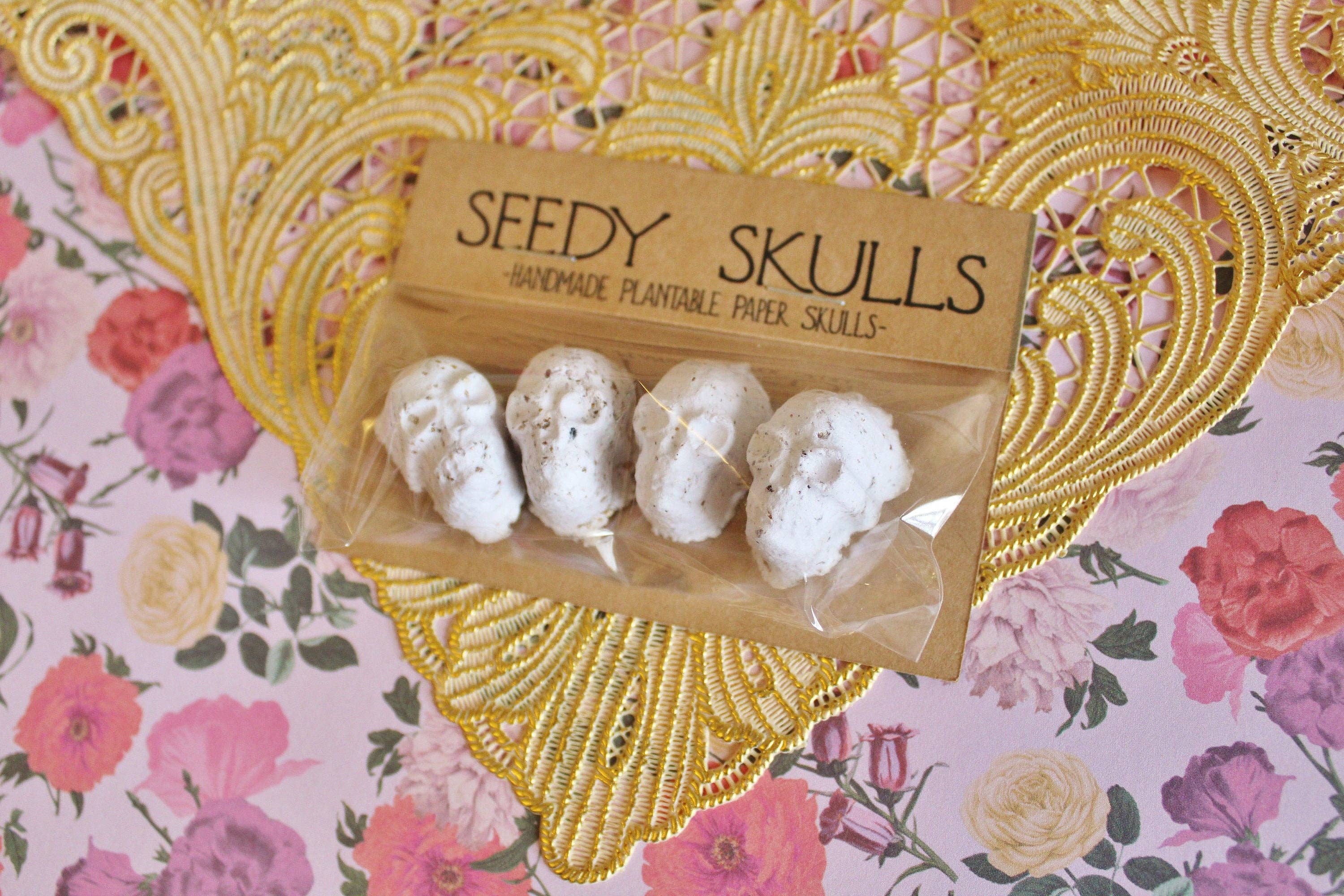 4 Pack White Plantable Paper Skulls Seed Bombs